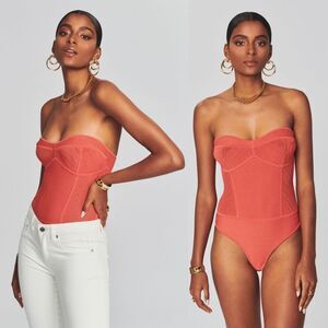 NEW Retrofete Lena‎ Calypso Coral Strapless Bustier Ribbed Bodysuit Size Large